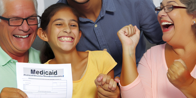 A family celebrating upon receiving their medicaid approval